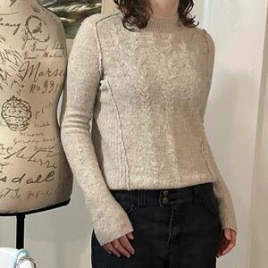 Free People Medium Cream Sweater Partial Cable Knit Design